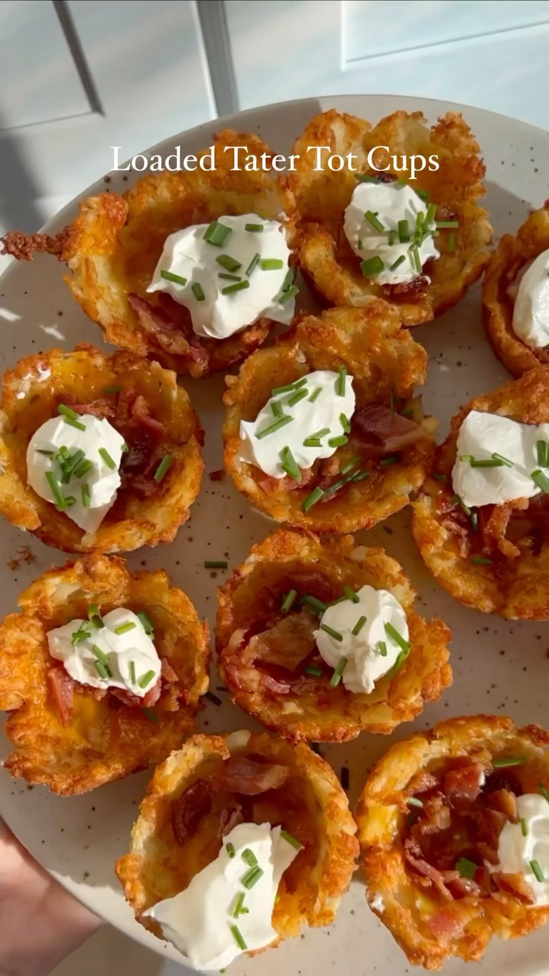 Loaded tater tot cups w/ shredded cheese