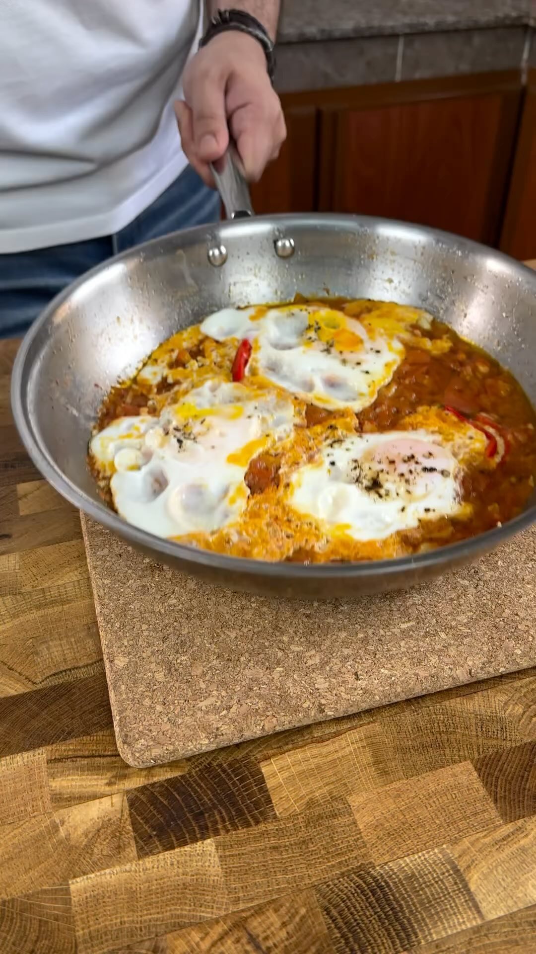 Shakshuka in the morning with a nice loaf of bread
